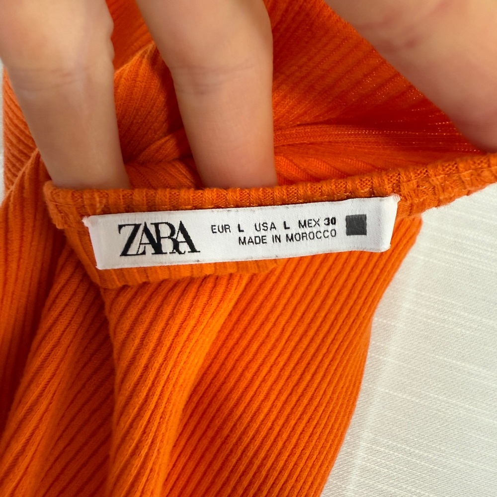 Zara Orange Ribbed Halter Midi Dress | Summer Resort Cocktail Style | Size L - Picture 9 of 9